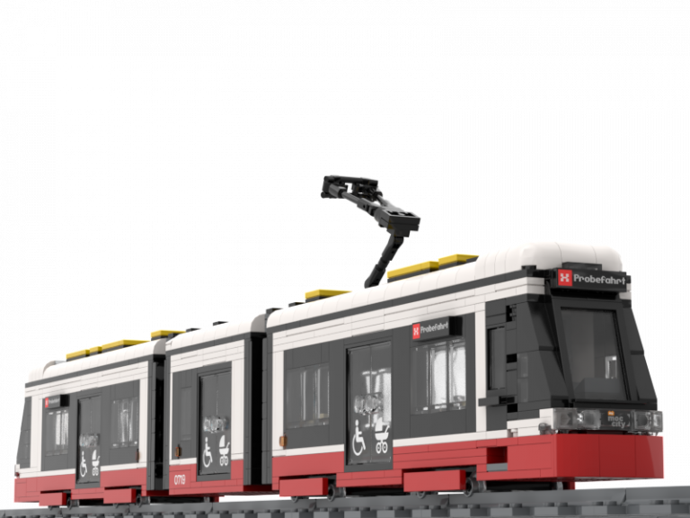 My MOC City Straßenbahn auf Schienenkreis